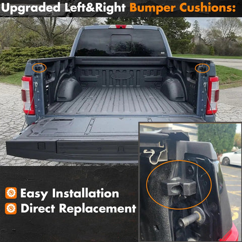 Left And Right Tailgate Bumper Stopper Rubber Bushing For Ford F150 2015 To 2022 installed on truck bed highlighted