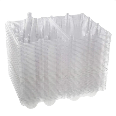 Stack of Reusable Plastic Egg Carton For Six Eggs Pack Of Fifty Stackable Egg Storage Container With Lid displayed side view