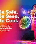 Person holding bike with RGB LED Bike Wheel Lights For Night Rides 1 Pack Lit Kid Safe Glow For Wheels And Spokes Fun Bike Accessory