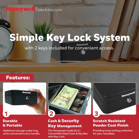 Workhorse Metal Cash Box With Removable Money Tray And Key Lock for Quick Cash and Key Organization Black 0.1 Cu Ft Convertible Safe with lock system.