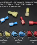 Premium 120 Piece Spade Connectors Kit With Nylon Fully Insulated Quick Disconnect Terminals 22 To 10 Gauge, red blue yellow