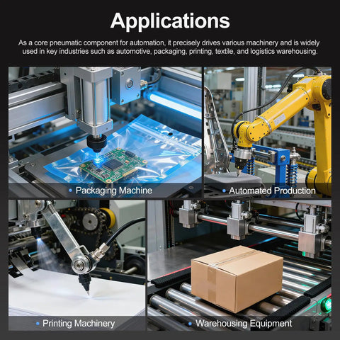 Applications of Eight-Station Solenoid Valve Manifold Kit in packaging, automated production, printing, and warehousing machinery.