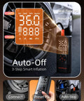 Straight Fire Heavy Duty Cordless Tire Inflator With Analog Pressure Gauge 150 Psi Portable Air Compressor Pump displaying real-time PSI.