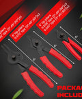 All Purpose Snap Ring Pliers Set For Automobiles, Lawn Mowers, And Farm Equipment, different sizes displayed on dark background