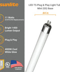 LED T5 Plug And Play Light Tube 2 Foot 11W 1400 Lumens Type A G5 Bi Pin Mini Base Dual End Connection Ballast Compatible Frosted UL Listed 5000K Daylight Pack Of 10 with mini G5 base and 4000K white glow label