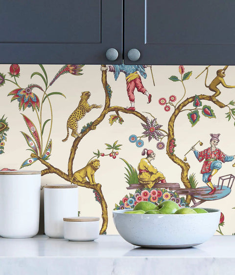 Multicolor White Chinoise Exotique Peel And Stick Wallpaper Removable Wall Covering For A Quick Room Makeover Easy To Apply Repositionable And No Mess Safe For Walls No Residue 20.87 In By 18 Ft