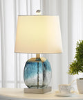 Coastal Glass Table Lamp Set Of 2 For Living Room And Nightstand Blue Bedside Lamps With USB Port 3 Way Dimmable Glass Bedroom Lights