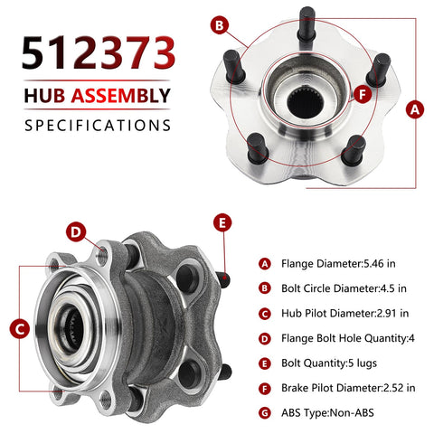 AWD Rear Wheel Hub Bearing 512373 Fits Nissan Juke 2011 2017 And Nissan Rogue 2008 2020 Wheel Hub Assembly Replacement Without ABS Easy Install Plug And Play Durable High Quality Part diagram with specifications