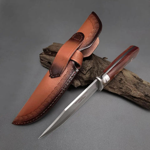 M390 Fixed Blade Hunting Knife With Wood Handle Full Tang Survival Knife Leather Sheath Built For Rugged Outdoor Camping Bushcraft