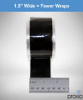 Beefy 30 Mil Weatherproof Self Fusing Silicone Sealing Tape For Outdoor Coax Cables Electrical Wire Hoses And Pipes Heavy Duty Waterproof Repair Roll 1.5 Inch By 15 Feet Black, front view with ruler