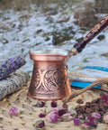 Handmade Copper Turkish Coffee Pot Gift Set For Four Cups 12 Oz Cezve Ibrik With Tinned Interior Engraved Solid Copper Greek Arabic Coffee Maker