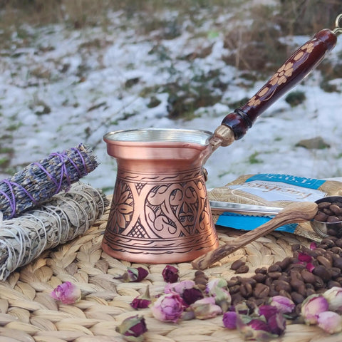 Handmade Copper Turkish Coffee Pot Gift Set For Four Cups 12 Oz Cezve Ibrik With Tinned Interior Engraved Solid Copper Greek Arabic Coffee Maker