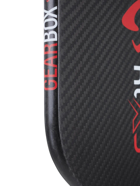 Close-up of CX14H Hyper Red Pickleball Paddle With 8.0 Oz Weight Grip 3 And 5 Eighths Inch Longer Handle 14mm Stability Core SST Technology