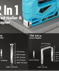 Top Shelf Cordless Nail Gun And 2in1 Brad Nailer Staple Gun With 18V Built Battery demonstrating brad nailer and stapler features.