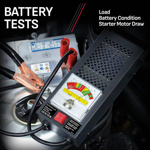 3 In 1 Battery Load Tester For 6V And 12V Cars And Diesels, Analyzes Battery Health, Tests Charging System And Starter, Handles Up To 1000 Cranking Amps With 50 Amp 6V And 100 Amp 12V Load, Model BT100 on car battery
