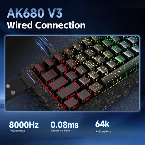 Close-up of 60 Percent Wired Mechanical Gaming Keyboard With Magnetic Switches 8000Hz Polling Rate, showcasing RGB keys.