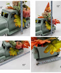 Turquoise Metal Truck With Gnomes Pumpkins Maple Leaf Farmhouse Table Centerpiece For Fall Decor Thanksgiving Autumn Themed Home Table Shelf 12 Inch Totally Seasonal Farmhouse Decor Accent