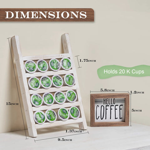 Wood K Cup Holder For Countertop And Kitchen, Farmhouse Decor With Coffee Bar Vibe, Rustic Pod Organizer, Holds 20 Pods