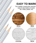 48 Pack Silver Welding Pencils For Metal And Woodworking Durable Wooden Marking Pencils With Strong Lead Safe Construction Tool For Builders Trades Pros Teachers Students Shop Or Office image showing pencils and materials like wood, metal, concrete, and stone.