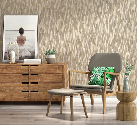 Moonlight Forest Glitter Textured Wallpaper With Flocking in room with wooden furniture and green cushions, stylish accent wall