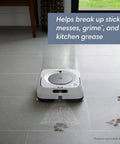 Smart Mapping Robotic Mop With WiFi Connectivity And Jet Spray For Multi Room Cleaning That Recharges And Resumes, Works With Alexa, Great For Hardwood Tile And Stone Floors, White, cleaning tiles with jet spray.