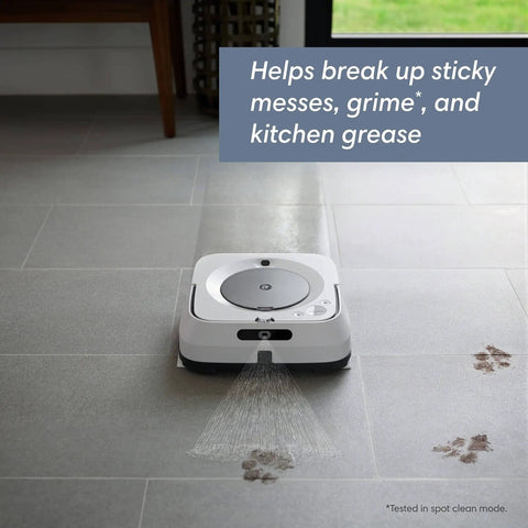 Smart Mapping Robotic Mop With WiFi Connectivity And Jet Spray For Multi Room Cleaning That Recharges And Resumes, Works With Alexa, Great For Hardwood Tile And Stone Floors, White, cleaning tiles with jet spray.