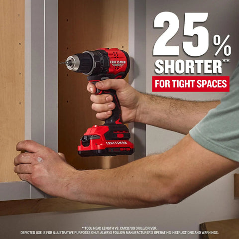 Compact Brushless Drill Driver With LED Light, 6.2 In Head For Tight Spaces, Variable Speed Trigger, in use inside cabinet