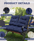 Outdoor Wicker Chair Cushions 3 Piece Set 1 Loveseat Cushion And 2 U Shaped Cushions Waterproof Tufted Cushions For Patio Furniture Fits Most Rattan Chairs Navy Blue 44x19x5 Inches shown on a bench outdoors.