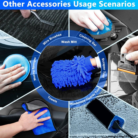 Go To Car Wash Kit With Foam Gun And Brush Mop Large Folding Bucket Blue accessories including wash mitt and brush