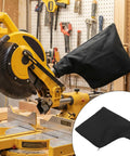Two Pack Miter Saw Dust Collection Bags Made From Heavy Duty Nylon and Steel Ring With Adjustable Zipper Opening Fits Table Saws Belt Sanders and Planers, attached to miter saw.