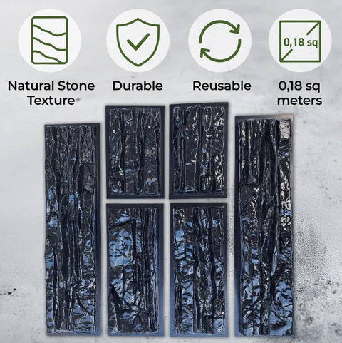 7 Piece ABS Flagstone Limestone Concrete Molds Kit 2mm Natural Stone Wall Tiles for DIY Cement Projects Easy to Use Stone Look Molds