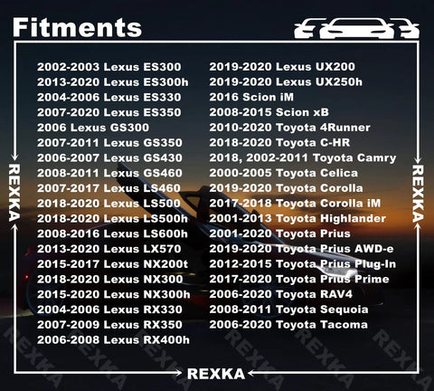 Fitment list for No Sweat Repairs With This 10 Pack Heavy Duty Fuel Door And Specialty Rivet Kit Designed Tight For Toyota And Lexus.