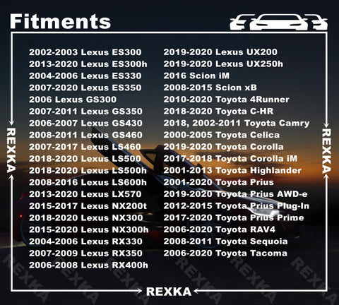 Fitment list for Straight Up Fix With Twenty Hella Tough Fuel Door Rivets And General Purpose Specialty Hardware for Toyota Lexus vehicles.