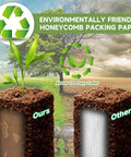 Comparison of eco-friendly honeycomb packing paper wrap degrading in 120 days versus non-eco-friendly alternatives.