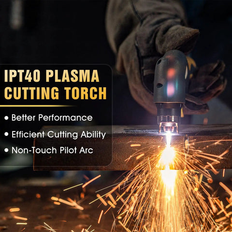 60 Amp Plasma Cutter With Non High Frequency Pilot Arc For Pro Grade Real Smooth Cuts Up To Three Quarters Inch Digital Display DC Inverter Dual Voltage 110 Or 220 Volts cutting steel with sparks