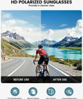 Cyclist wearing Ultra Lightweight Polarized Sports Shades For Men And Women 24g TAC HD UV400 Protection Adjustable Nose Pads on mountain road.
