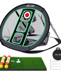 All In One Golf Chipping Net And Mat Set For Indoor Practice Pop Up Foldable Target with mats, balls, and carry bag