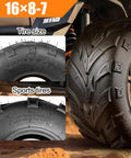 16x8-7 ATV Quad Tires All Terrain Off Road Tubeless 4 Ply Set Of 2 with 6mm deep tread for mud grass snow traction
