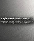 Close-up of 304 stainless steel texture with "Engineered for the Everyday" text on a Kitchen Scale 3000G 0.1G Digital Food Scale With LCD Tare Function And Multi Unit Conversion For Baking Jewelry Food Herbs Coffee Prep Pro Grade Gram Scale For Home Kitchen.