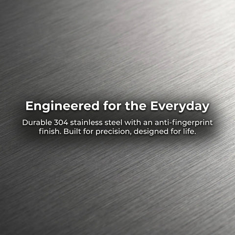 Close-up of 304 stainless steel texture with "Engineered for the Everyday" text on a Kitchen Scale 3000G 0.1G Digital Food Scale With LCD Tare Function And Multi Unit Conversion For Baking Jewelry Food Herbs Coffee Prep Pro Grade Gram Scale For Home Kitchen.