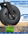 Heavy Duty Beach Wagon With 9 Inch All-Terrain Wheels, close-up of 9-inch wheel on sand showcasing terrain adaptability