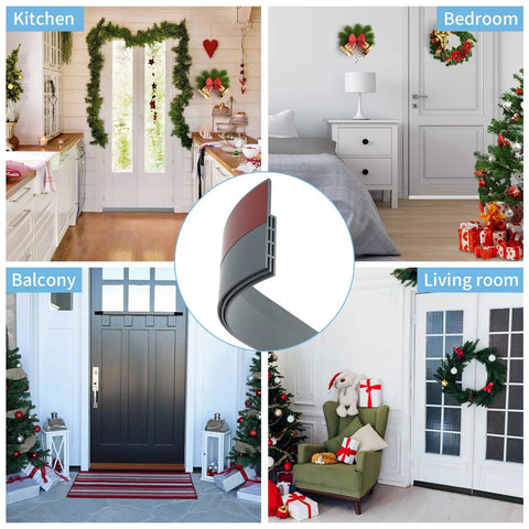 Collage of Ultimate Door Draft Stopper 2 Pack For Under Door Sweep Fits Interior And Exterior Doors Weather Stripping Seal Silicone Draft Guard For Noise Reduction And Cold Air Insulation 2 In W X 39 In L Grey used in different rooms.