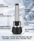 MT2 To M10 Taper Collet Chuck Holder Face Milling Arbor Adapter For CNC Machining with specifications display