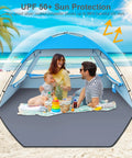 Family enjoying Tons Of Room Beach Shade Tent For 3 To 10 People With UPF 50 Plus UV Protection on a sunny beach day.