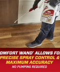 Person using Indoor And Perimeter Pest Control Spray With Comfort Wand For Home Defense Ready To Use Bug Killer on wooden floor