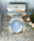 Toilet Seat Round Resin for Bathroom with ocean design, octopus, and beach umbrellas, suitable for various toilet sizes.