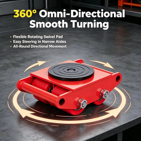 8 Ton 17650 Lb Capacity Machinery Moving Dolly With Roller Skate Wheels, 360 Degree Rotatable PU Directional Rollers, Red