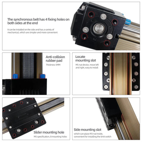JD45C Linear Guide Rail Synchronous Belt Module Electric Sliding Table features anti-collision pad, mounting slots, 57 Stepper Bracket