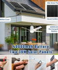 Solar Outdoor Ceiling Fan Light 31.5 Inch With Remote Portable Gazebo Fan 60W Dual Solar Panels 3000K To 6000K LED 40000mAh Battery