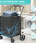 Heavy Duty Folding Grocery Cart That Hauls 360 Lbs Capacity With Waterproof Liner in laundry setting next to washing machine